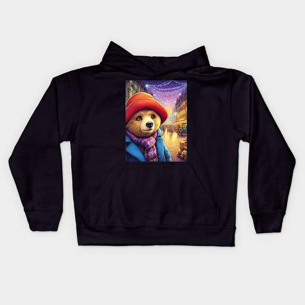 Charm and Cheer: Festive Paddington Bear Christmas Art Prints for a Whimsical Holiday Celebration! Kids Hoodie by insaneLEDP